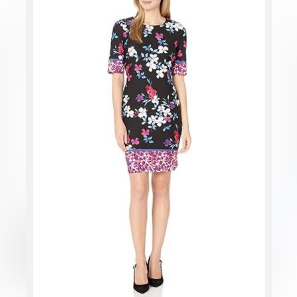Nine West Women’s Floral Shift Dress Size 4 Office‎ Career Preppy Artsy